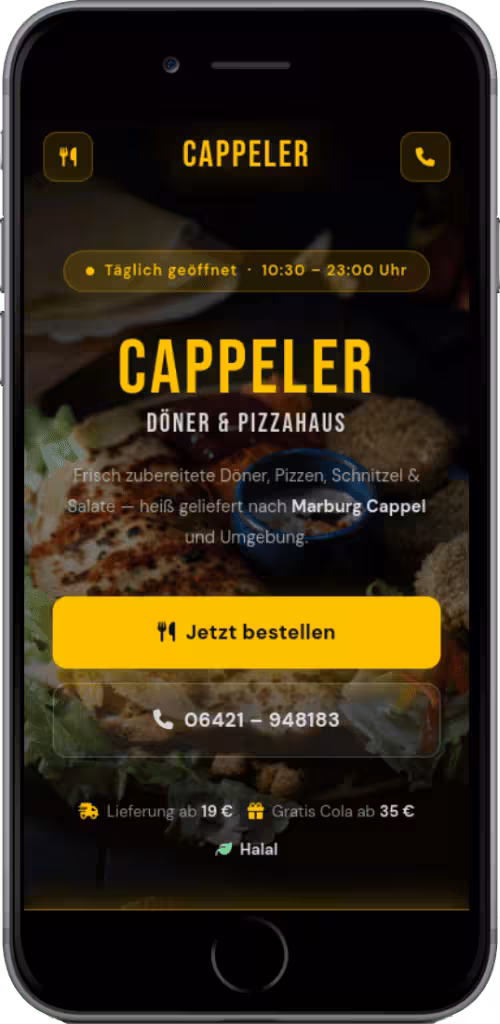 Mobile Website von Cappeler Döner & Pizzahaus