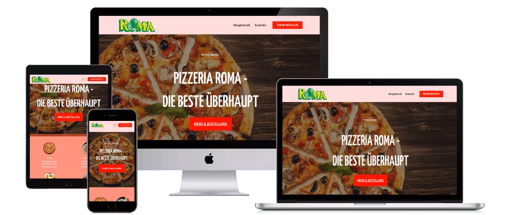 Webshop von Pizzeria Roma auf verschiedenen Geräten